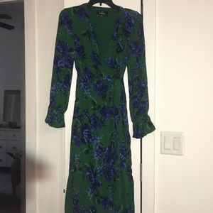 Green and blue wrap dress